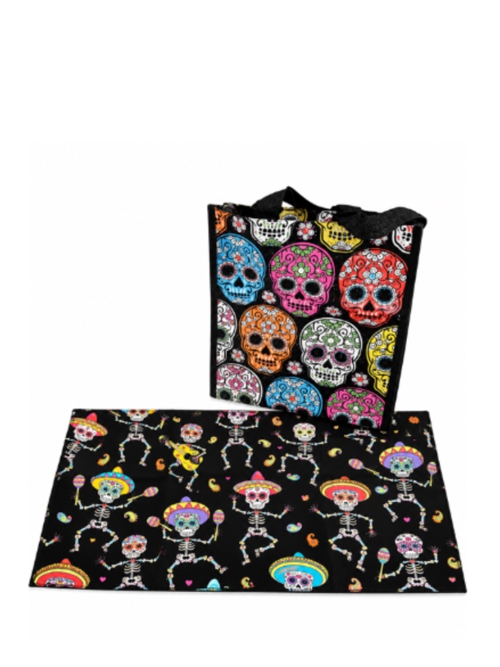 Timeless Treasures Day of the Dead Sugar Skull Skeleton Fabric + Gift Bag